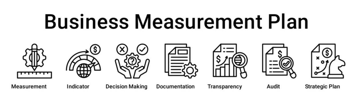 Business Measurement Plan banner web icon vector illustration concept for business with icon of Measurement, Indicator, Decision Making, Documentation, Transparency, Audit, Strategic.