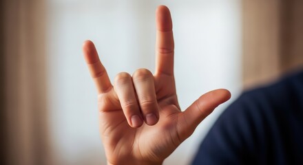 Naklejka premium Close-up of hand gesturing i love you in sign language