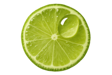 Fresh green lime fruit slice with a refreshing juicy water drop, natural vibrant citrus on transparent background