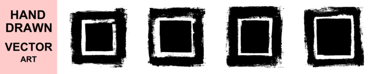 Abstract hand drawn grunge brush frame vector art design with textured square borders, ideal for backgrounds, posters, creative layouts, artistic minimal compositions, and vintage effects.
