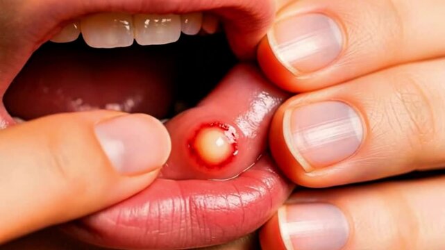 Video, close-up, patient suffering from mouth ulcers, hospital, health, healthcare
