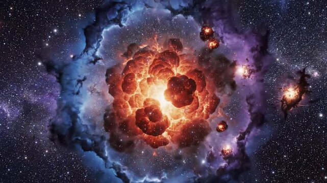 Cosmic explosion vivid depiction of stellar phenomena with fiery colors and interstellar elements