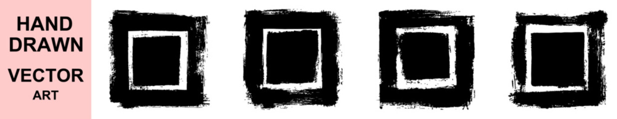 Abstract ink brush square frame vector illustration, artistic textured border design, grunge style handmade black stroke pattern perfect for posters, minimal layouts, and creative backgrounds.
