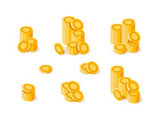 Golden coins stack,Money flat icon in isometric style