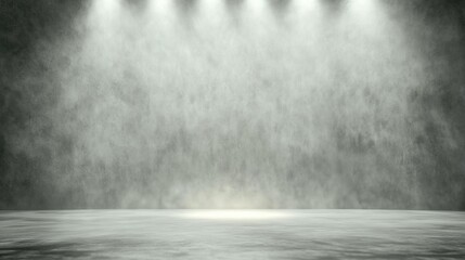 Dramatic spotlighted smoky stage or studio background with concrete floor texture for product