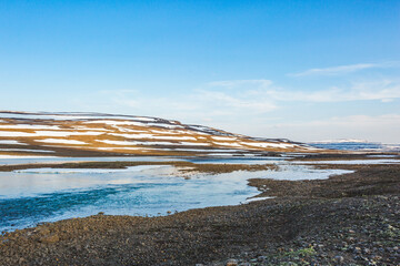 Bank of River Bunisyak. Polar day on Putorana Plateau, Taimyr. Russia