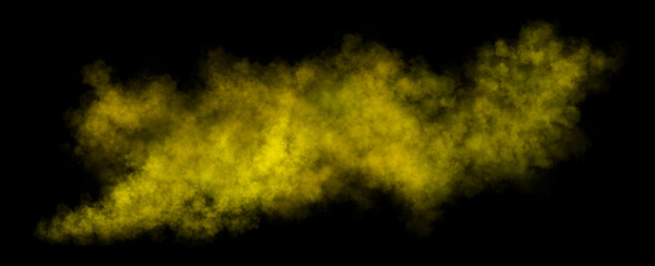 Bright yellow smoke cloud trail on transparent background with realistic puff explosion effect and chemical spray