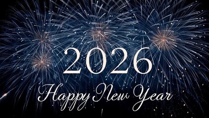 happy new year 2026 animation video clip design fireworks night dark background business content company 4k celebration creative light show festive party display digital motion graphic visual event - Powered by Adobe