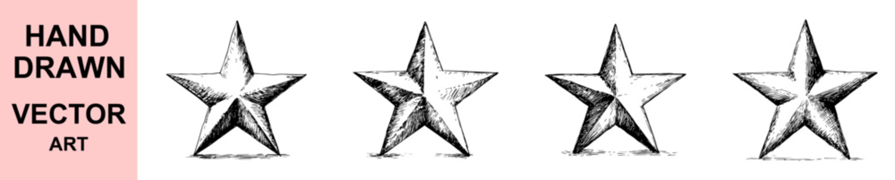 Elegant hand drawn vintage 3D star vector illustration with engraved shading, retro sketch style celestial design, detailed geometric symbol perfect for badges, emblems, logos, and decorations.