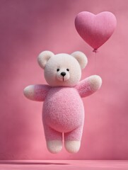 Adorable Red and Pink Teddy Bear Plush Toy with Heart Balloon