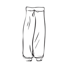 Sketch Doodle of Sweatpants. Simple outline Trousers for dance, sports. Fashionable drawing of straight Pants. Black and white hand-drawn pencil clothing. Isolated. Contour. Vector illustration
