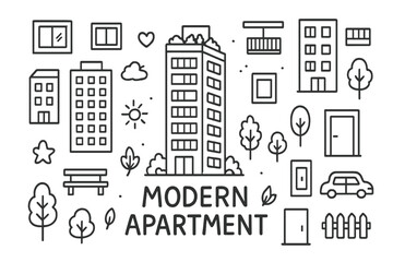 Modern Apartments Doodle. Modern apartments. Hand-drawn doodle illustration of modern apartments. In the