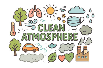 Clean Atmosphere Doodle Art. Clean Atmosphere. Hand-drawn doodle illustration of clean atmosphere. Trees,