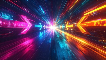 Abstract Digital Arrows and Light Trails, Futuristic Design.