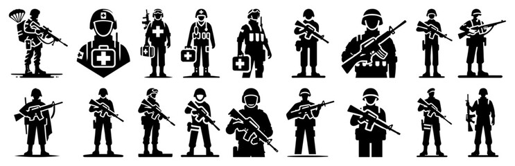 Military soldier silhouettes pack &ndash; armed forces positions collection