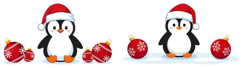 Cute penguin twins with Christmas baubles – festive winter cartoon illustration © Luka