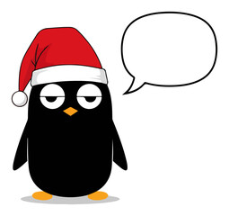 Deadpan penguin with blank speech bubble and Santa hat – editable Christmas template