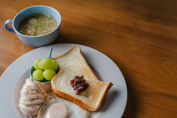 Simple breakfast with toast and egg
