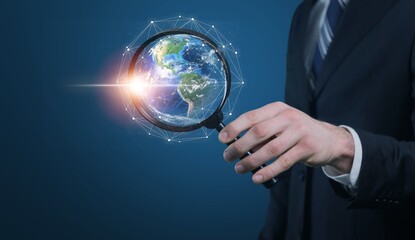 Businessman presenting modern futuristic business graph