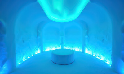 Illuminated ice room with blue lighting