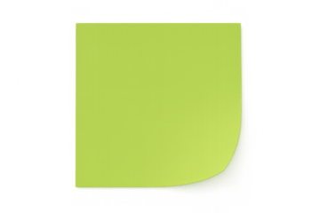 Green sticky note, square shape, showing a curled bottom right corner. Ready for text, great for mockups