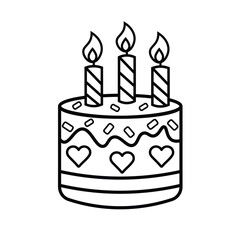 Black and white outline birthday cake icon design. Vector design elements. Isolated on white background. Birthday cake icon in trendy flat design. Vector design element for multiple uses.