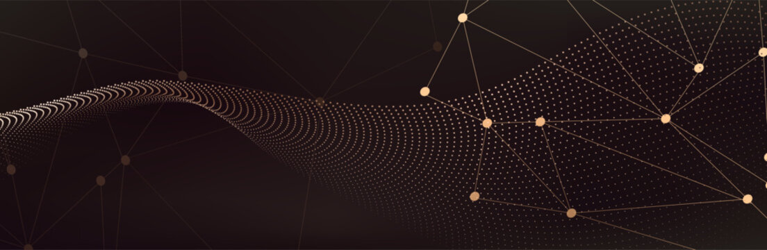 Abstract brown vector background. Elegant background for business presentations. Lines, point, plane in 3D space.Cryptocurrency fintech network blockchain and programming concept.