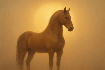 Majestic brown horse with glowing background
