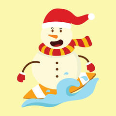 Adventurous Snowman Surfing Ocean Wave Unconventional Winter Holiday Vector