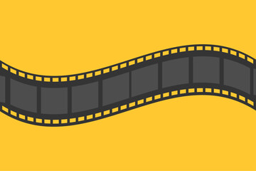 Curved film strip on yellow background symbolizing cinema, movie production, photography, and creative storytelling concept