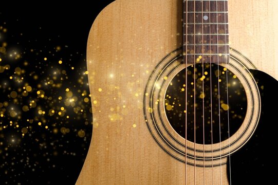 Photo of music acoustic guitar with lights - Powered by Adobe