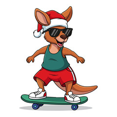 Kangaroo Skateboarding in Santa Hat and Sunglasses – Fun Australian Christmas Cartoon