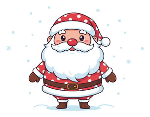 Cute Chubby Santa in Polka‑Dot Outfit with Snowflakes – Adorable Winter Illustration