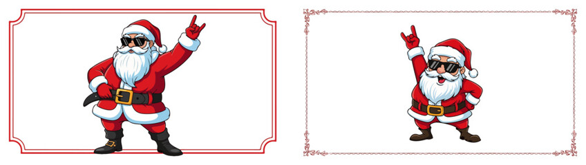Rock On Santa Greeting Card Frames – Cool Claus Making Metal Hand Sign Template