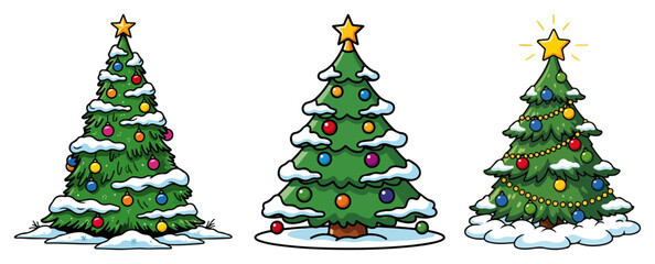 Hand‑Drawn Christmas Trees Trio – Classic Decorated Fir Cartoon Collection