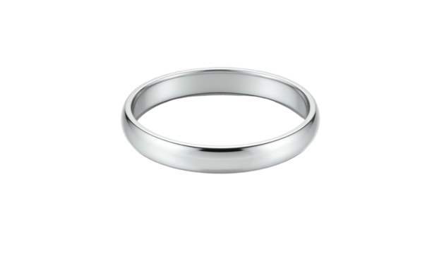 Polished silver ring centered against a black background with smooth edges and a bright reflecting surface