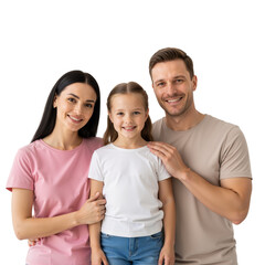Obraz premium Family of Three in Matching Tees – Warm, United Moment of Love and Togetherness