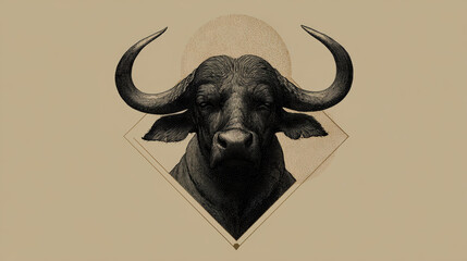 vintage bull head engraving with geometric shape and taurus symbolism