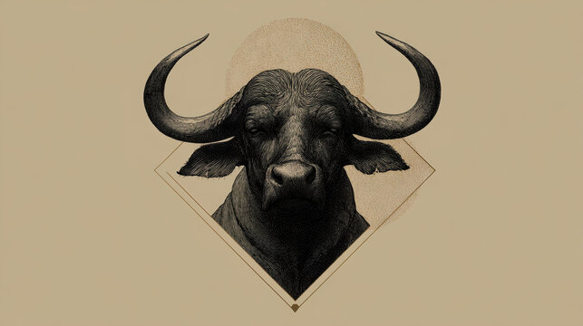 vintage bull head engraving with geometric shape and taurus symbolism