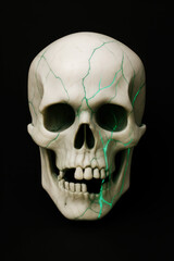 White skull with glowing green cracks