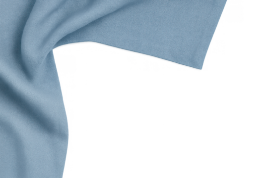 Light blue soft textile material showing smooth folds and wavy texture, copy space on a transparent background