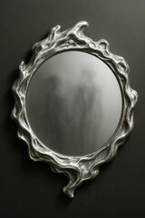 Ornate silver mirror with abstract frame design