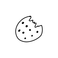 Hand Drawn Outline Vector Illustration of Bitten Chocolate Chip Cookie or Biscuit