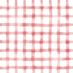 Red White Plaid Gingham Check Hand Drawn Background Pattern Overlay