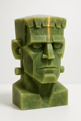 Green geometric sculpture of a monster head