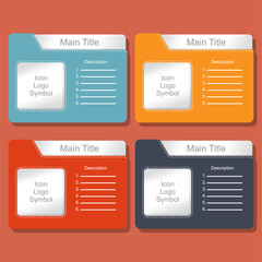 Colorful Business Presentation Template Layout with Four Modern Infographic Cards for Data, Description, and Logo, Editable Vector Design for Education and Marketing Materials