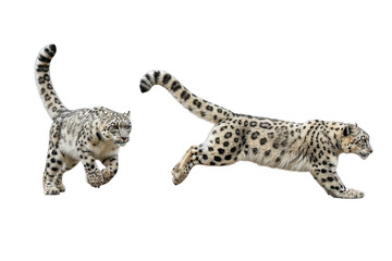 Snow Leopards in Motion on Transparent Background