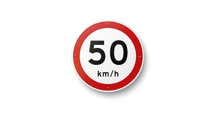 White background circular road sign indicating a maximum speed limit of fifty kilometers per hour, essential for road safety and traffic regulation