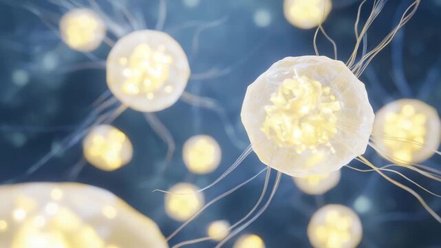 Futuristic biological visualization of transparent cellular membranes interlaced with delicate filamentous strands, highlighting nanobiology, genetic sequencing research, and medical innovation in