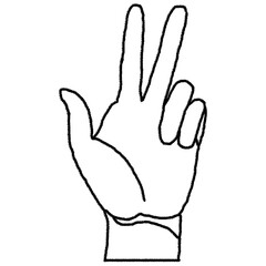 Minimalist Line Art Drawing of Hand Making the Peace Sign or Victory Gesture
